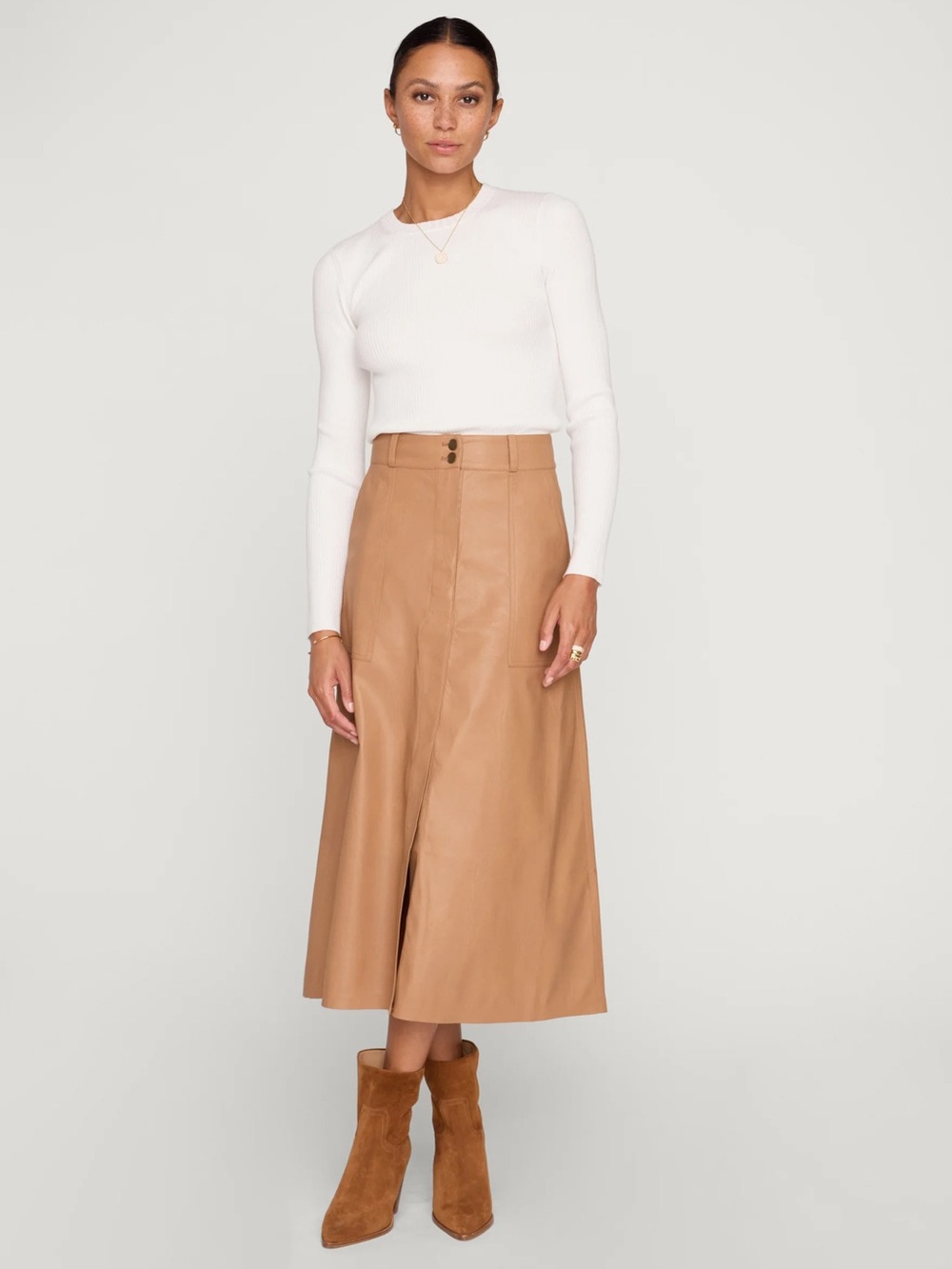Brochu Walker Mica Vegan Leather Midi Skirt in Dunes, XS